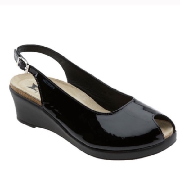 NWOB - Mephisto Natasia Black Patent Leather Peep Toe Slingback - Size 38 - Picture 1 of 6